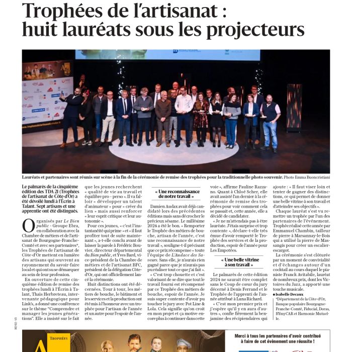 presse cote d'or trophee de l'artisanat 2024 musique
